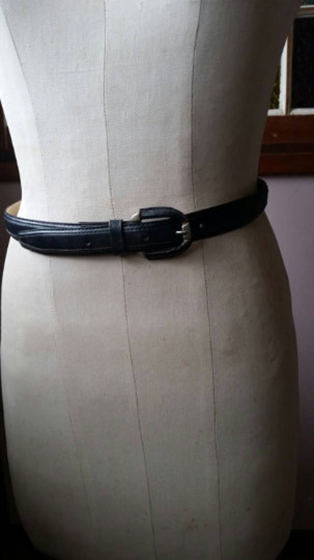 Cinturón de cuero azul marino con hebilla cubierta cuero - Etsy España