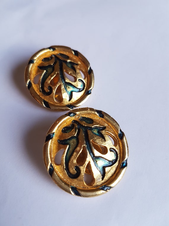 Earrings Vintage Stunning Goldtone Moss Green Statement Glamour