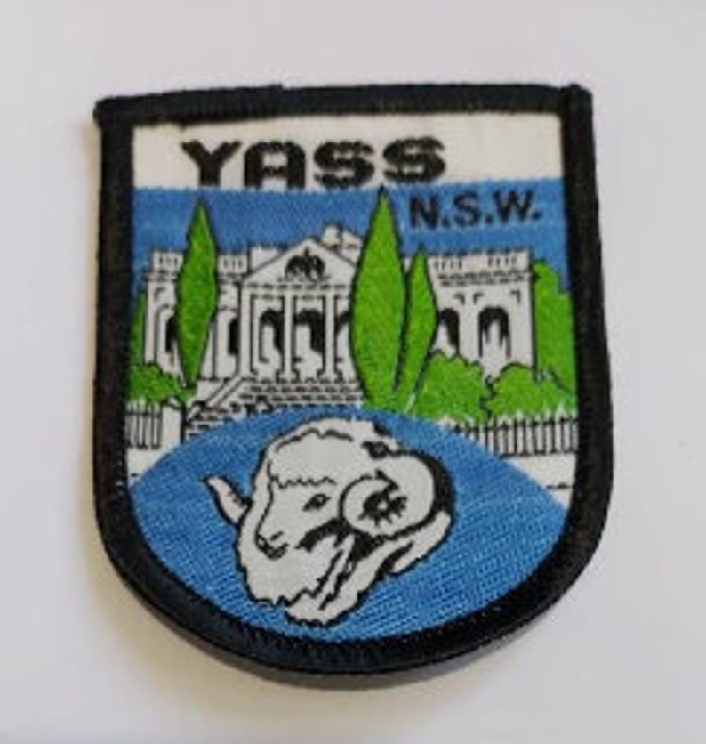 Yass NSW souvenir cloth patch retro Yass wool badge Yass cloth badge Yass NSW cloth badge Ram cloth patch vintage Yass cloth patch
