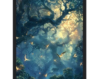 Poster con cornice in legno in carta opaca Dreamscape Forest-Premium