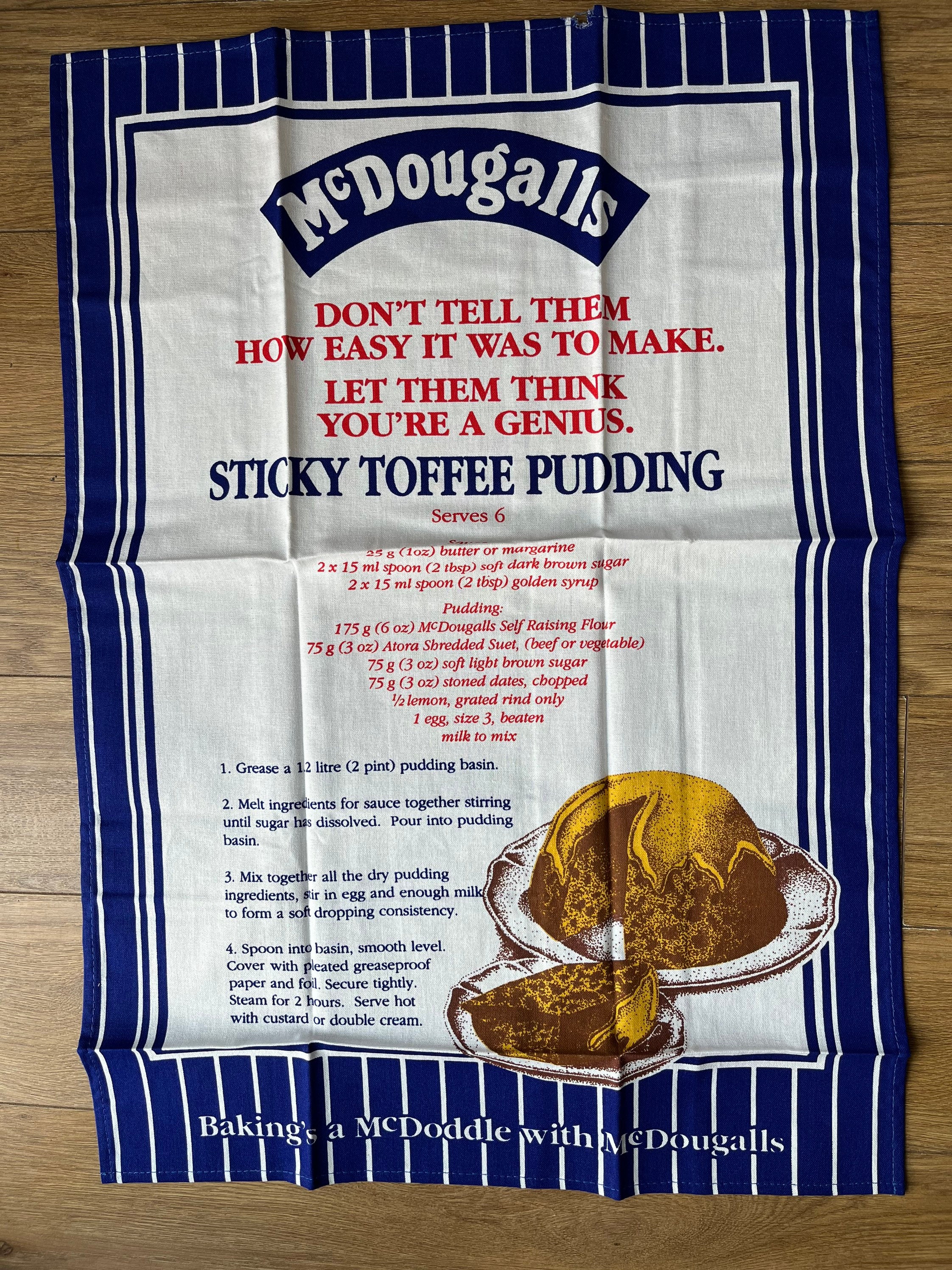 Vintage Mcdougalls Advertising Tea Towel Sticky Toffee Pudding Recipe  Collectable 