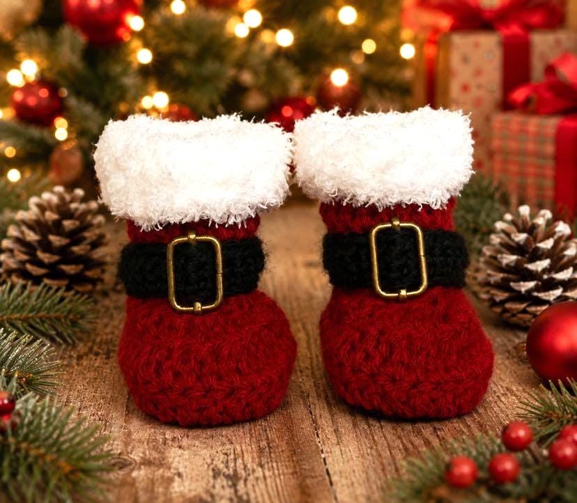 Baby Santa Boots Booties Crocheted Infant Christmas Booties Slippers…