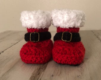 Baby Santa Boots/Booties Crocheted Infant Christmas Booties Slippers Photo Prop Christmas Gift Pregnancy Announcement