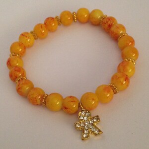 Gold Figurine Marble Effect Beaded Stretch Bracelet