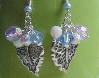 Violet & Baby Blue Cluster Bead Bracelet, Necklace and Earrings (Sold Separately)