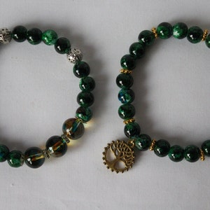 Emerald Green Glass Marble Effect Beaded Stretch Bracelet - Two Designs