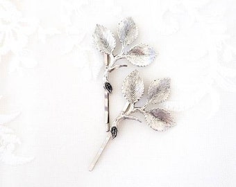 Silver leaf hair clips, wedding hair jewellery, wedding hair pins, silver leaf hair pins, bridesmaid hair clip, vintage hair clip