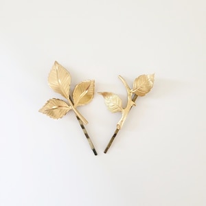 Woodland bobby pins, leaf hair pins, gold bobby pins, gold hair accessory, leaf hair clip, gold leaf hair pins, woodland wedding