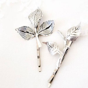 Woodland bobby pins, leaf hair pins, silver bobby pins, silver wedding hair pins, leaf hair clip, silver leaf hair pins, woodland wedding image 3