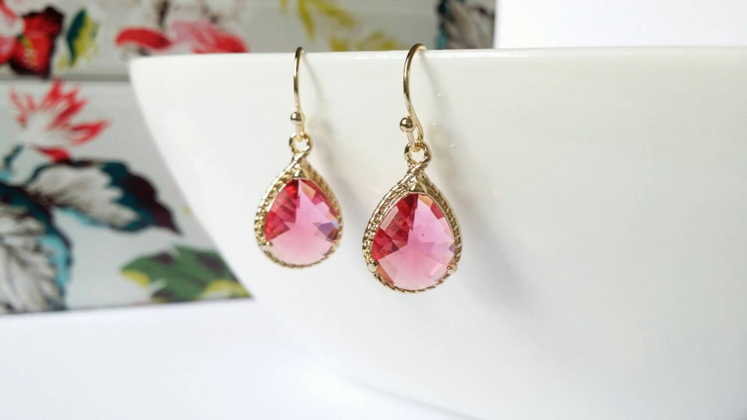 Pink earrings pink drop earrings pink dangle earrings pink Etsy