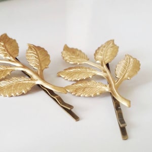 Hair pin, gold hair pin, wedding hair clip, leaf hair pin, gold leaf hair accessory, gold bobby pins, woodland hair pin, leaf hair clip image 2