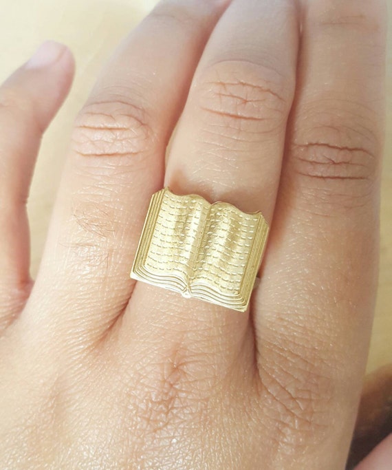 Book ring statement ring gold ring book statement ring Etsy