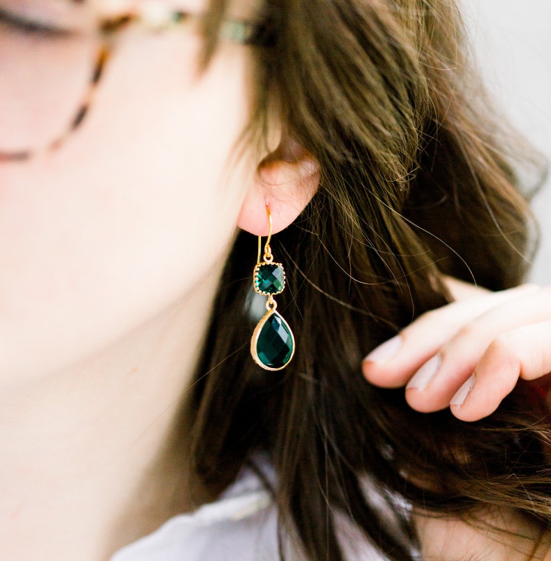 Emerald green earrings emerald earrings gold dangle earrings dangle earrings drop earrings emerald wedding jewellery image 3