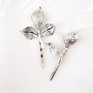 Woodland bobby pins, leaf hair pins, silver bobby pins, silver wedding hair pins, leaf hair clip, silver leaf hair pins, woodland wedding image 2