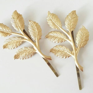 Hair pin, gold hair pin, wedding hair clip, leaf hair pin, gold leaf hair accessory, gold bobby pins, woodland hair pin, leaf hair clip image 1