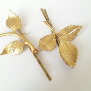 Woodland bobby pins, leaf hair pins, gold bobby pins, gold hair accessory, leaf hair clip, gold leaf hair pins, woodland wedding image 2