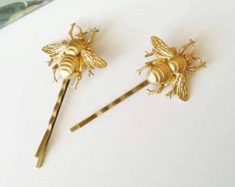Gold bee bobby pins bumble bee hair pin gold bee hair accessory bee hair clip gold bee hair pins creature hair pin gold bee pins bee hairpin