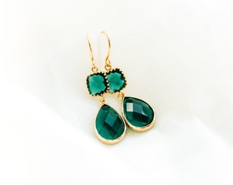 Emerald green earrings - emerald earrings - gold dangle earrings - dangle earrings - drop earrings - emerald wedding jewellery
