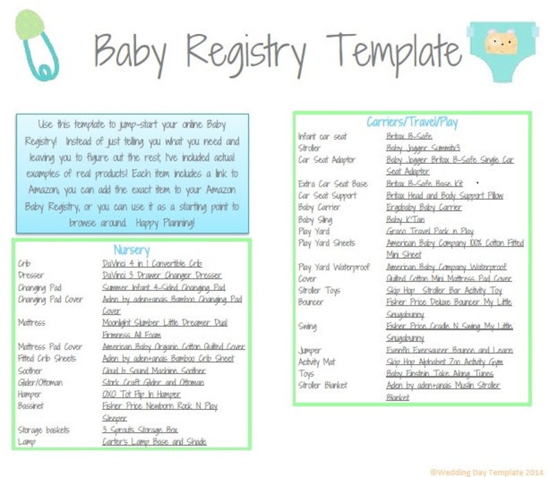 PRINTABLE Baby Registry Template Etsy