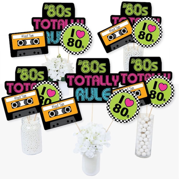 80's Retro - Centerpiece Sticks - 1980's Party Table Toppers - 80's Themed Birthday Party Supplies - 1980's Decades Party - Set of 15