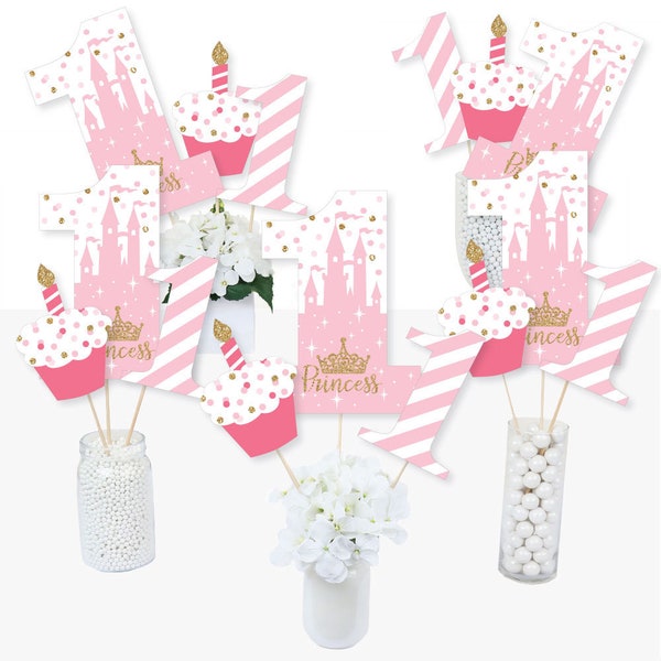 1st Birthday Little Princess Crown - Centerpiece Sticks - Princess Table Toppers - Princess Party First Birthday Supplies - 15 Ct.