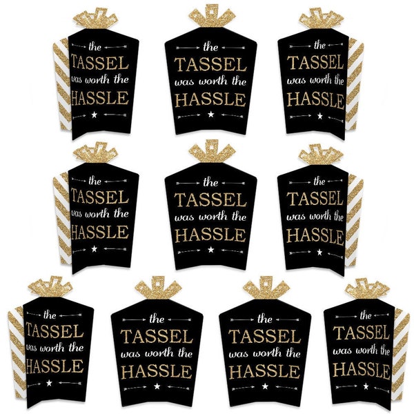 Tassel Worth The Hassle - Gold - Table Decorations - Graduation Party Fold and Flare Centerpieces - 10 Count