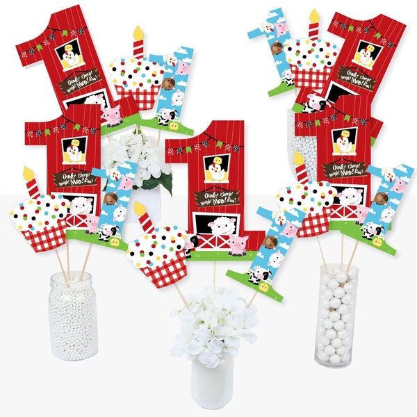 1st Birthday Farm Animals - Centerpiece Sticks - Barnyard Table Toppers - Farm Animals First Birthday Supplies - 15 Ct.