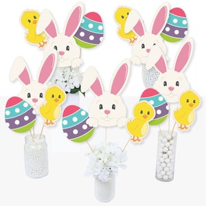 Hippity Hoppity Centerpiece Sticks Easter Bunny Party Table Toppers Easter Party Supplies Bunny, Chic and Egg Table Toppers 15 Ct image 1