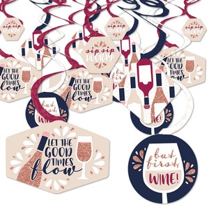 But First, Wine - Wine Tasting Party Hanging Decor - Party Decoration Swirls - Set of 40