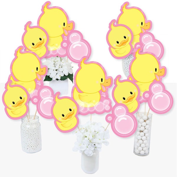 Pink Ducky Duck - Baby Shower or Birthday Party Centerpiece Sticks - Table Toppers - Set of 15