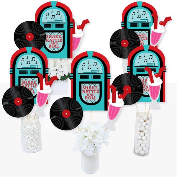 50's Sock Hop - Centerpiece Sticks - 1950's Rock N Roll Party Table Toppers - 50's Themed Birthday Party Supplies - 1950's Decades - 15 Ct.