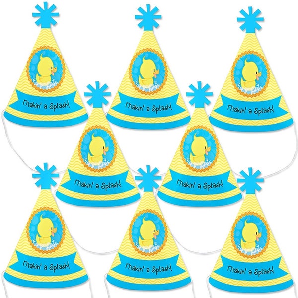 Ducky Duck - Mini Cone Baby Shower or Birthday Party Hats - Small Little Party Hats - Set of 8