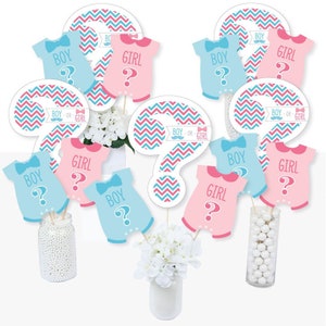 Chevron Gender Reveal - Centerpiece Sticks - Gender Reveal Party Table Toppers - Gender Reveal Party Supplies - 15 Ct.