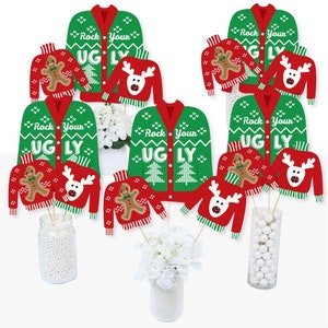 Ugly Sweater - Centerpiece Sticks - Holiday and Christmas Party Table Toppers - Tacky Sweater Themed Office Party Supplies - 15 Ct.