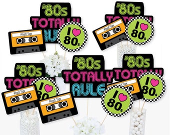 80's Retro - Centerpiece Sticks - 1980's Party Table Toppers - 80's Themed Birthday Party Supplies - 1980's Decades Party - Set of 15