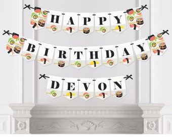Personalized Let's Roll - Sushi - Custom Japanese Birthday Party Bunting Banner & Decorations - Happy Birthday Custom Name Banner