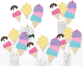 Scoop Up The Fun - Ice Cream - Sprinkles Party Centerpiece Sticks - Table Toppers - Set of 15