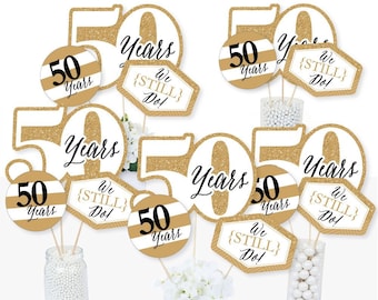 50th Wedding Anniversary - Centerpiece Sticks - We Still Do Table Toppers - 50th golden Anniversary Centerpiece Party Supplies - 15 Ct.