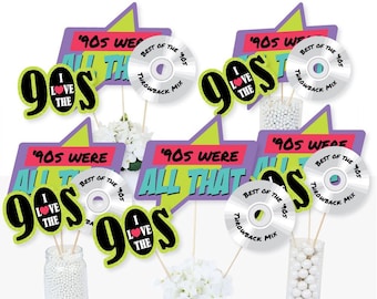 90's Throwback - Centerpiece Sticks - 1990's Party Table Toppers - 90's Themed Birthday Party Supplies - 1990's Decades Party - Set of 15