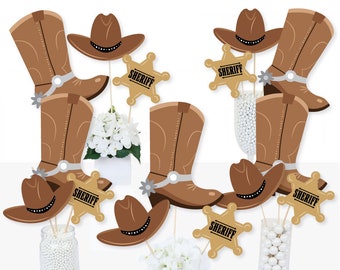 Western Hoedown - Wild West Cowboy Party Centerpiece Sticks - Table Toppers - Set of 15