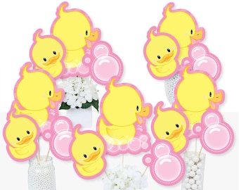 Pink Ducky Duck - Baby Shower or Birthday Party Centerpiece Sticks - Table Toppers - Set of 15