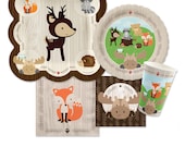 Woodland Tableware Kit - Woodland Creatures Baby Shower or Birthday Party Plates, Napkins and Cups - Woodland Animals 16 piece place setting