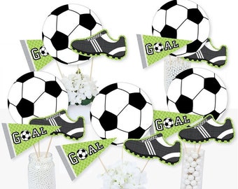 GOAAAL! - Soccer - Centerpiece Sticks - Soccer Baby Shower Table Toppers - Soccer Birthday Party Supplies - Set of 15