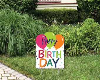Cheerful Happy Birthday - Outdoor Lawn Sign - Colorful Birthday Party Yard Sign - 1 Piece