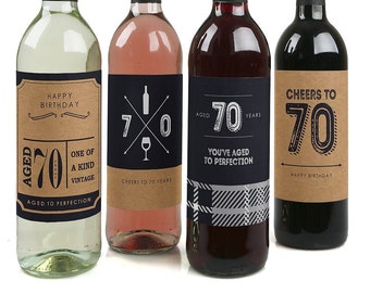 70th Milestone Birthday - Birthday Gift for Men - Wine Bottle Label Stickers - Set of 4