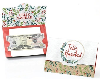 Feliz Navidad - Holiday and Spanish Christmas Party Money and Gift Card Holder - Holiday Mexican Fiesta - Set of 8
