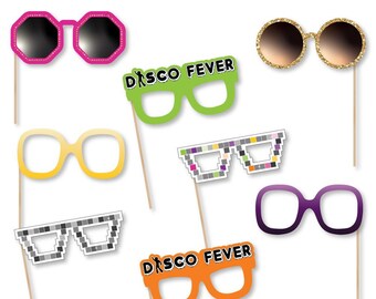 70's Disco - Photo Booth Accessories - Fun Selfie 1970's Disco Fever Decade Party Card Stock Paper Glasses - I Love The 70's Props - 10 Pc