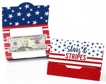 Stars and Stripes - Memorial Day, 4th of July and Labor Day USA Patriotic Independence Day Party Money and Gift Card Holders - Set of 8