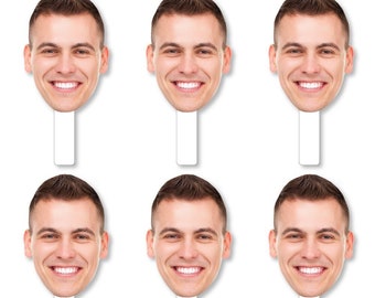 Fun Face Cutout Paddles - Custom Photo Head Cut Out Photo Booth and Fan Props - Upload 1 Photo - 6 Piece Cut Out Kit