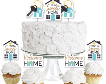 Welcome Home Housewarming - Dessert Cupcake Toppers - New Sweet Home Clear Treat Picks - Set of 24